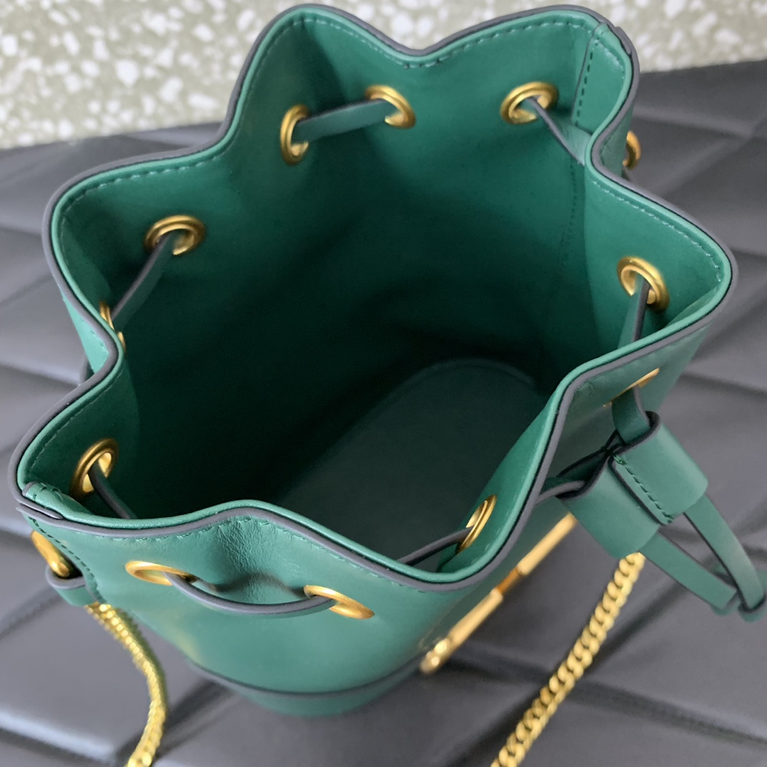 Valentino Garavani VLogo Signature Mini Bucket Bag in Dark Green Nappa Leather 